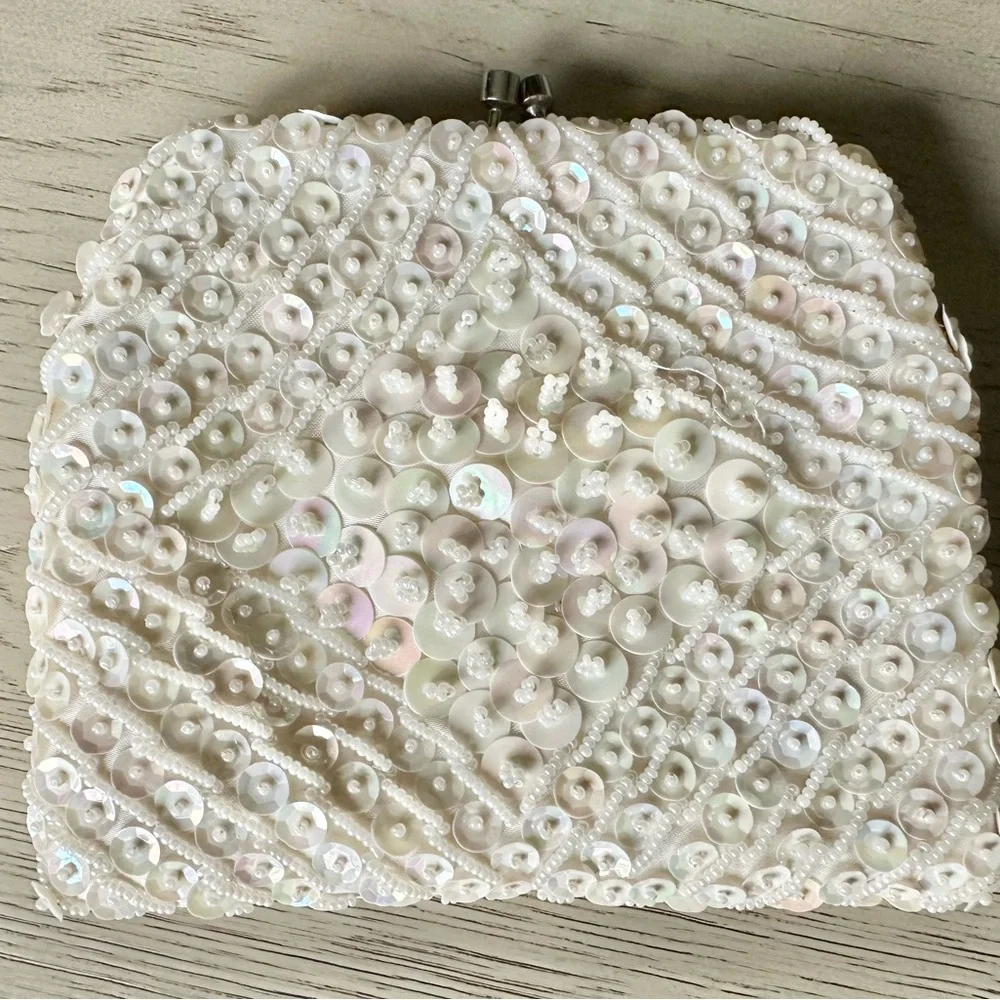 Vintage Beaded & Sequined Evening or Wedding Clutch Wristlet Hand Beaded - Picture 9 of 11